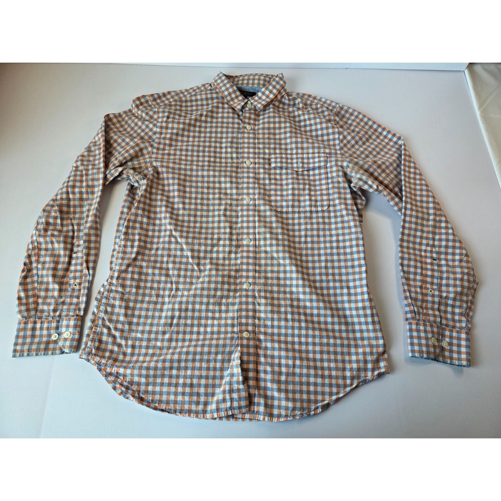 Banana Republic Shirt Mens Large Orange Plaid Soft Slim Fit Button Up Dress Work